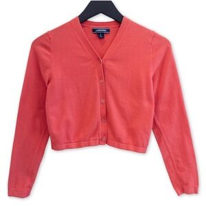 Lands End Kids Cardigan Sweater Girls L 100% Cotton Button Front Twee Preppy